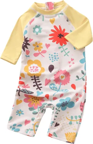 Aisyee Toddler Baby Girls Rash Guard Sunsuits for Girls One Piece Swimsuits UPF 50  Short Sleeve Bathing Suit Beachwear