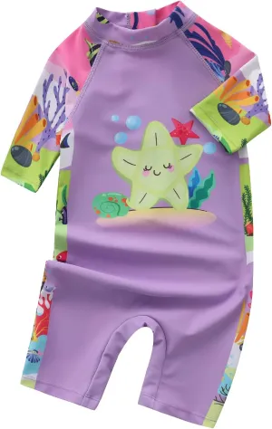 Aisyee Toddler Baby Girls Rash Guard Sunsuits for Girls One Piece Swimsuits UPF 50  Short Sleeve Bathing Suit Beachwear