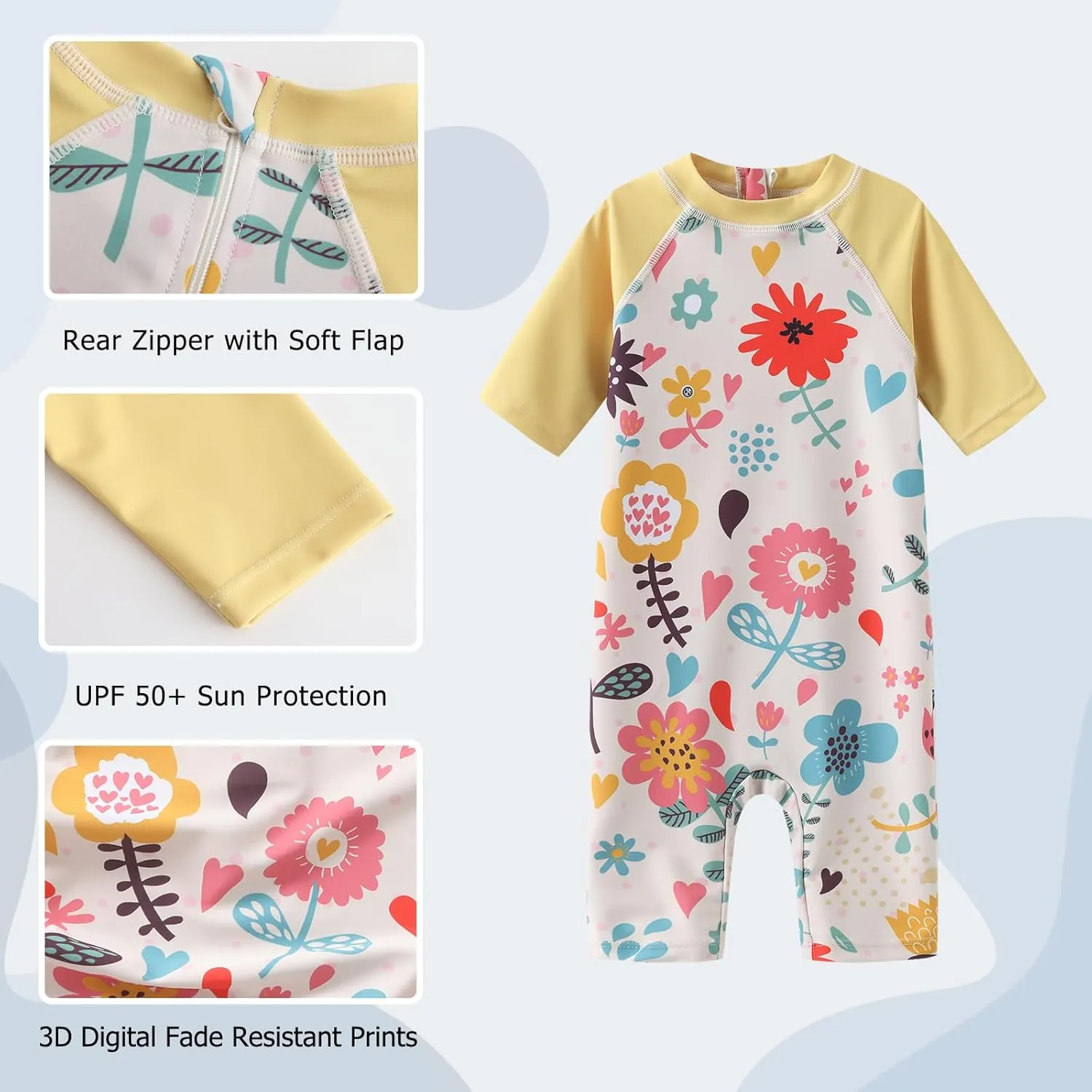 Aisyee Toddler Baby Girls Rash Guard Sunsuits for Girls One Piece Swimsuits UPF 50  Short Sleeve Bathing Suit Beachwear