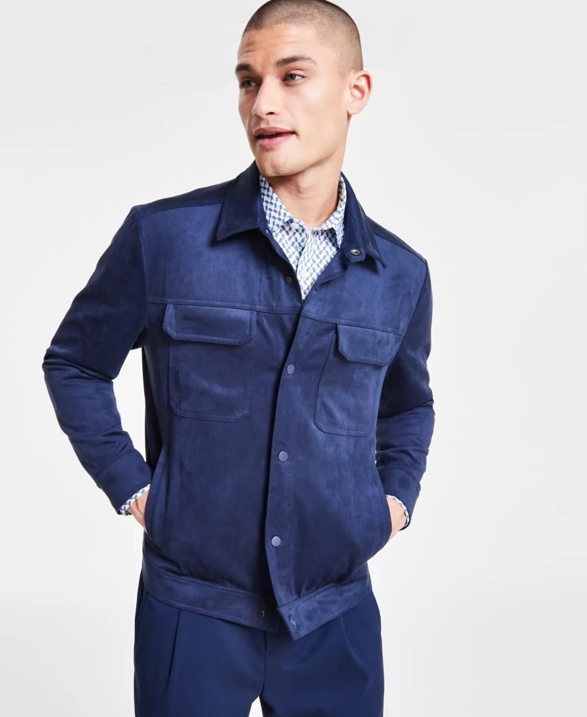 Alfani Mens Faux Suede Chore Field Jacket