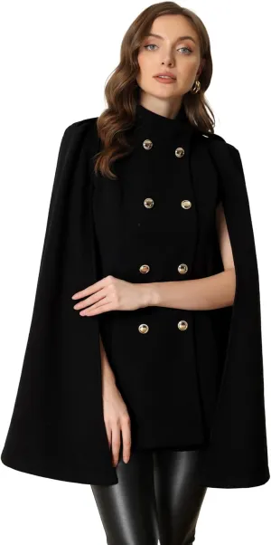 Allegra K Cape Coats for Women's Winter Slit Sleeve Double Breasted Cloak Coat