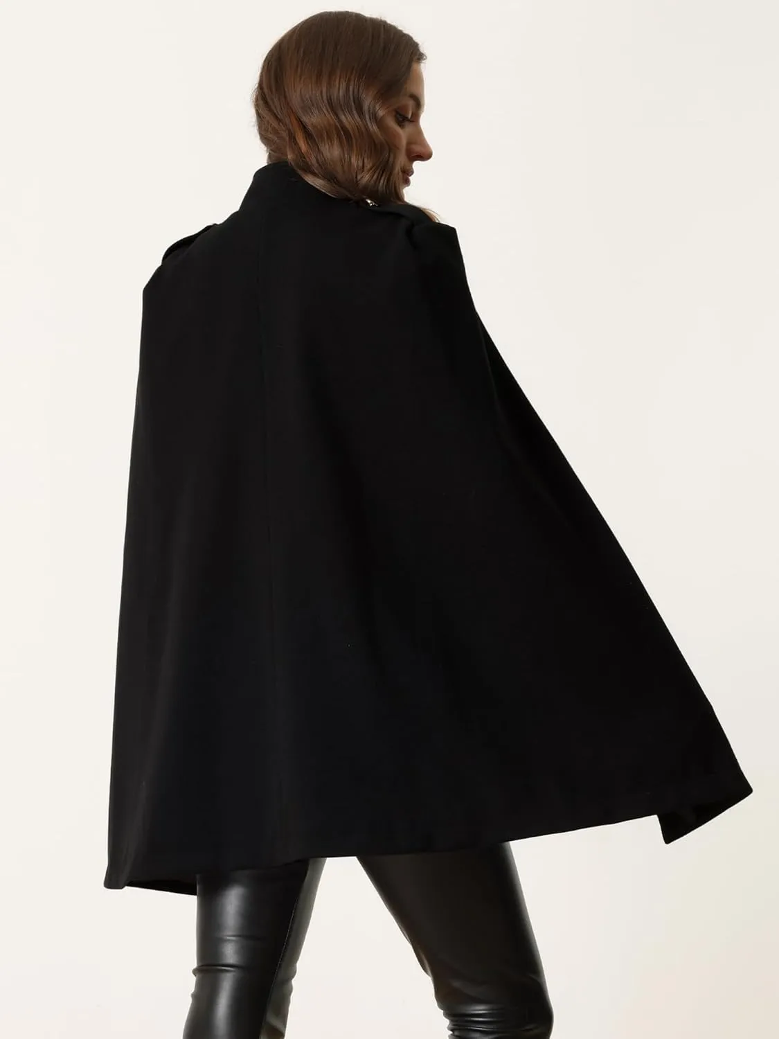 Allegra K Cape Coats for Women's Winter Slit Sleeve Double Breasted Cloak Coat