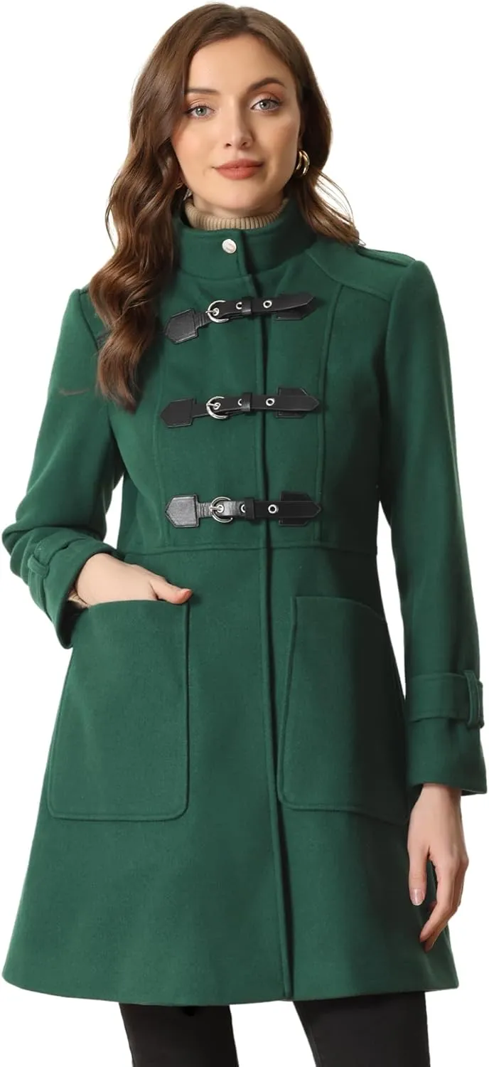 Allegra K Long Winter Coat for Women's Stand Collar Single Breasted Outwear Coats
