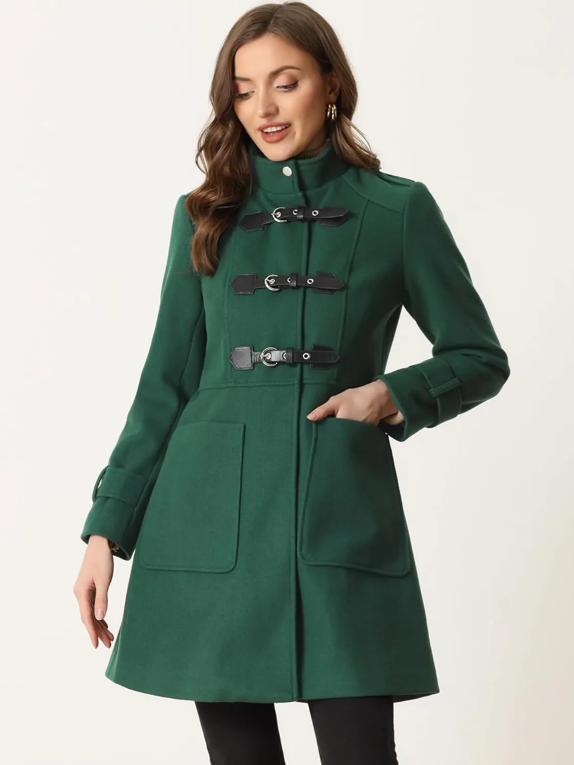 Allegra K Long Winter Coat for Women's Stand Collar Single Breasted Outwear Coats