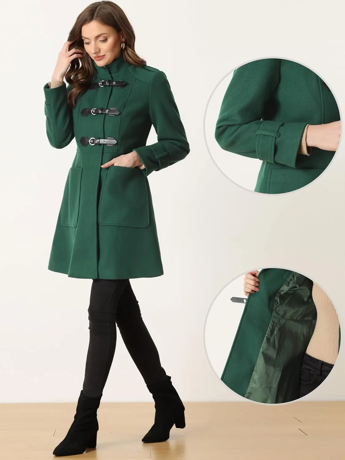 Allegra K Long Winter Coat for Women's Stand Collar Single Breasted Outwear Coats