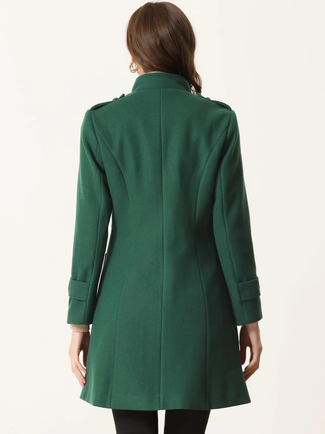 Allegra K Long Winter Coat for Women's Stand Collar Single Breasted Outwear Coats