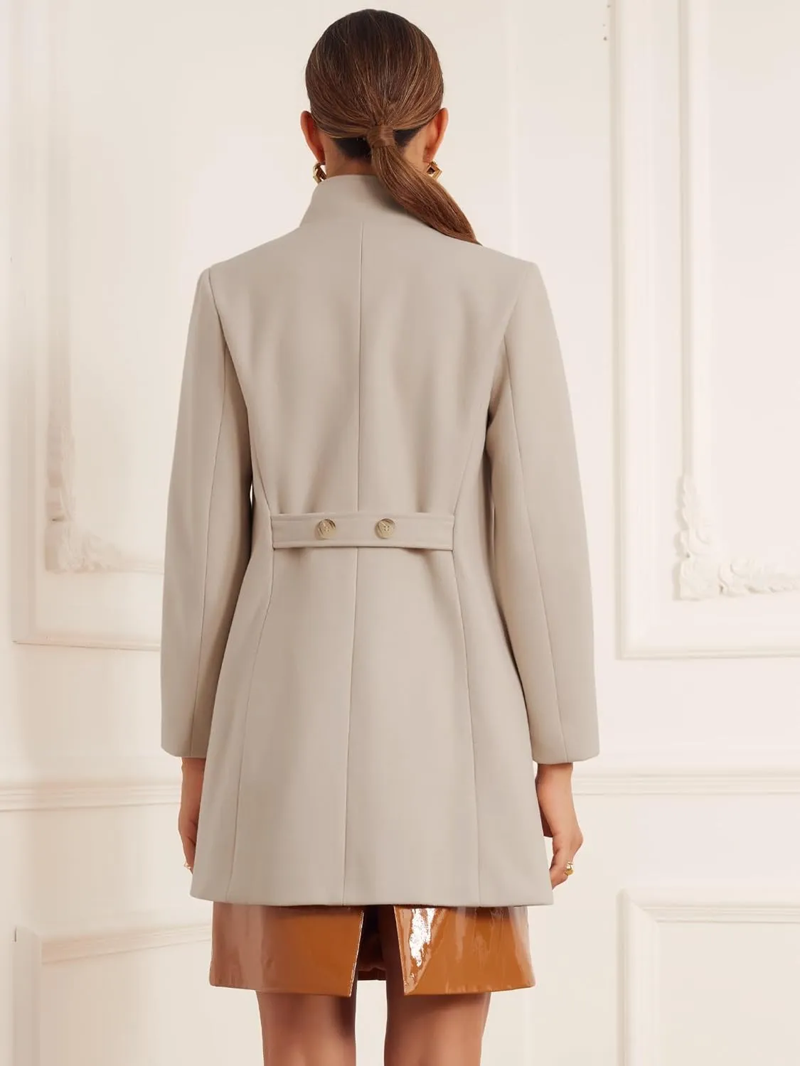 Allegra K Winter Trench Coats for Women's Casual Stand Collar Pea Double Breasted Overcoat