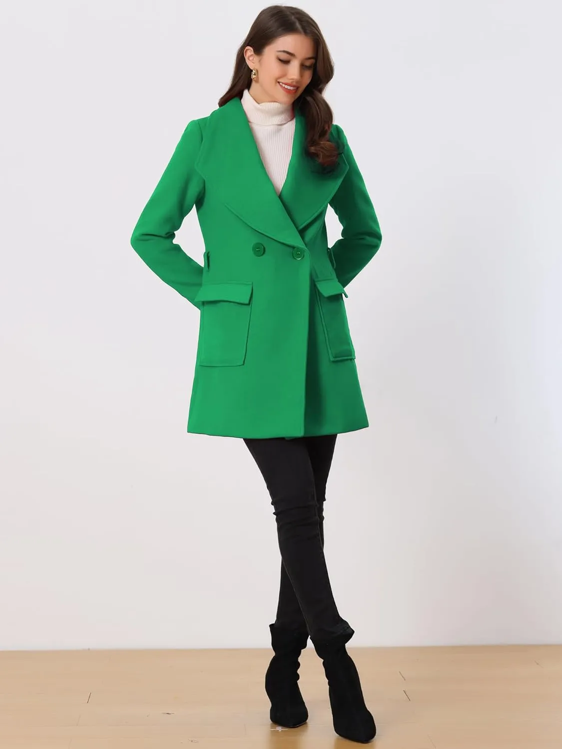 Allegra K Women's Winter Shawl Collar Long Sleeve Tie Belt Wrap Coats with Pockets