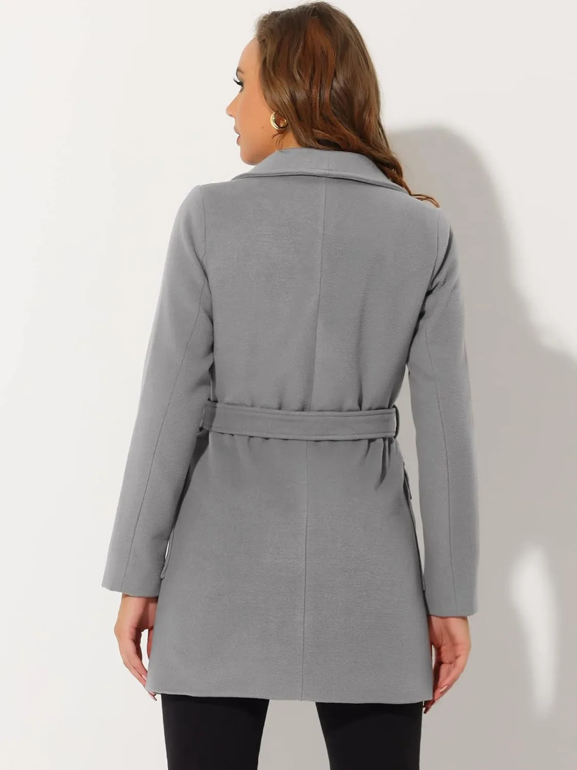 Allegra K Women's Winter Shawl Collar Long Sleeve Tie Belt Wrap Coats with Pockets