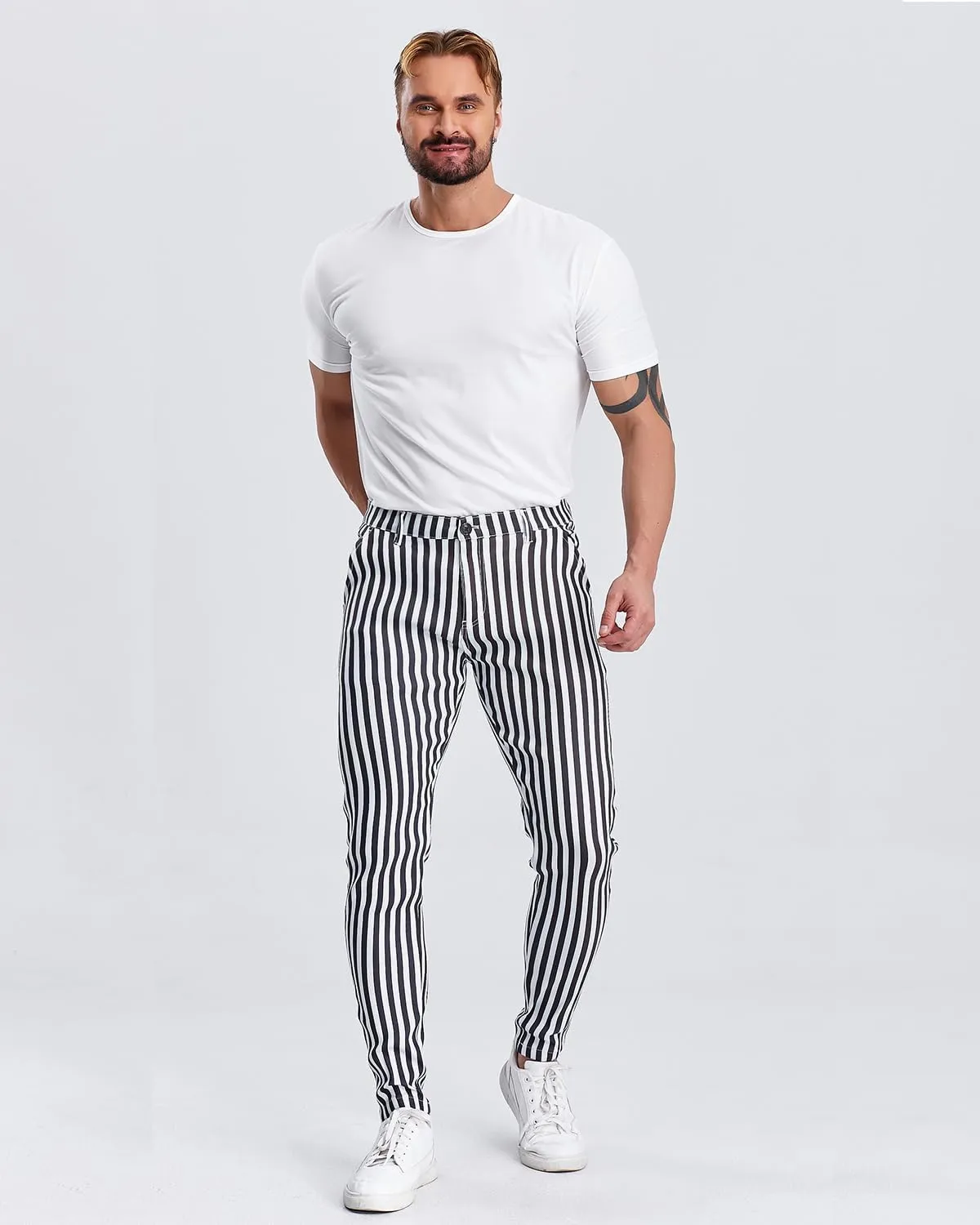 ALLELMS Mens Chinos Slim Fit Stretch Flat-Front Skinny Dress Pants