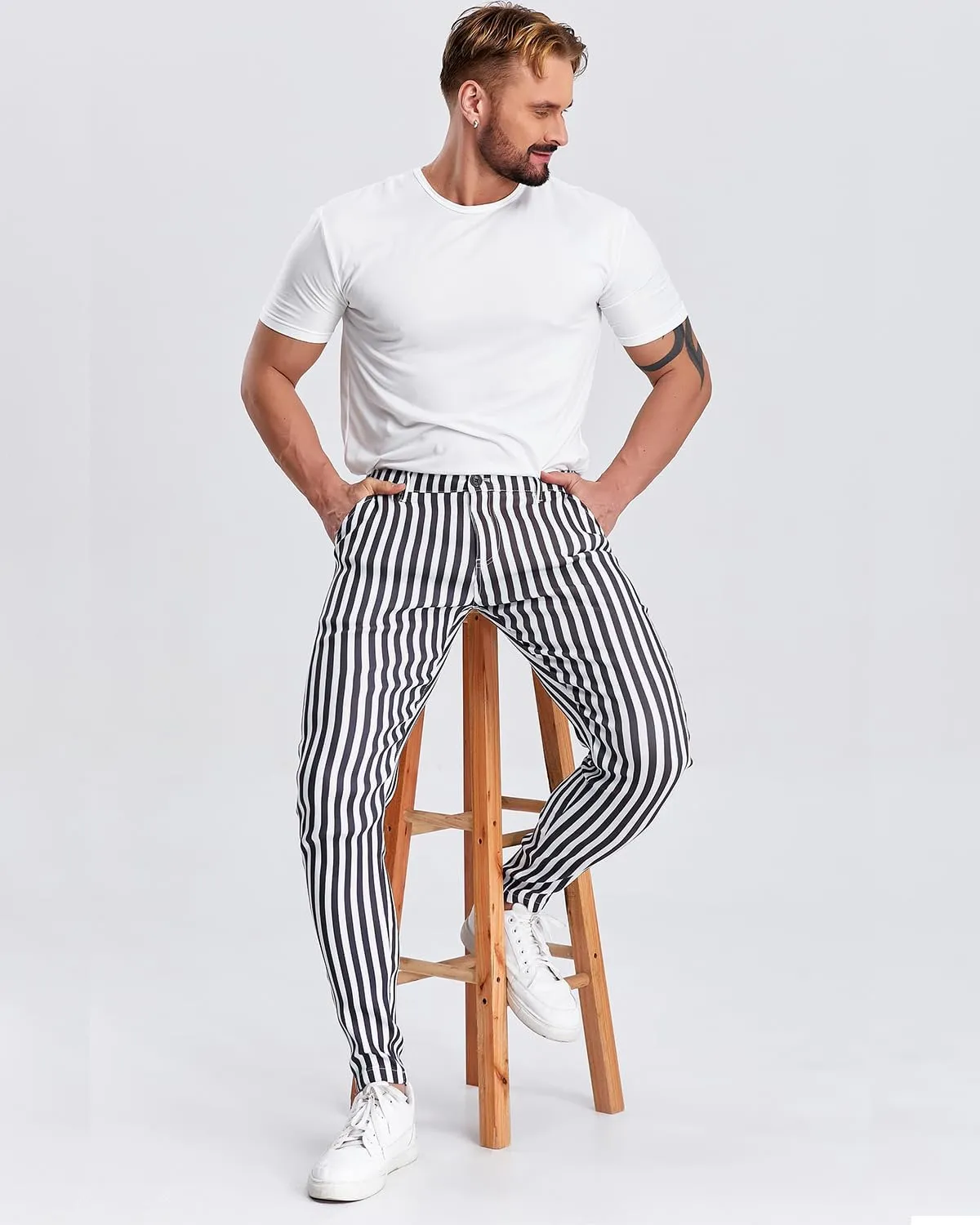 ALLELMS Mens Chinos Slim Fit Stretch Flat-Front Skinny Dress Pants