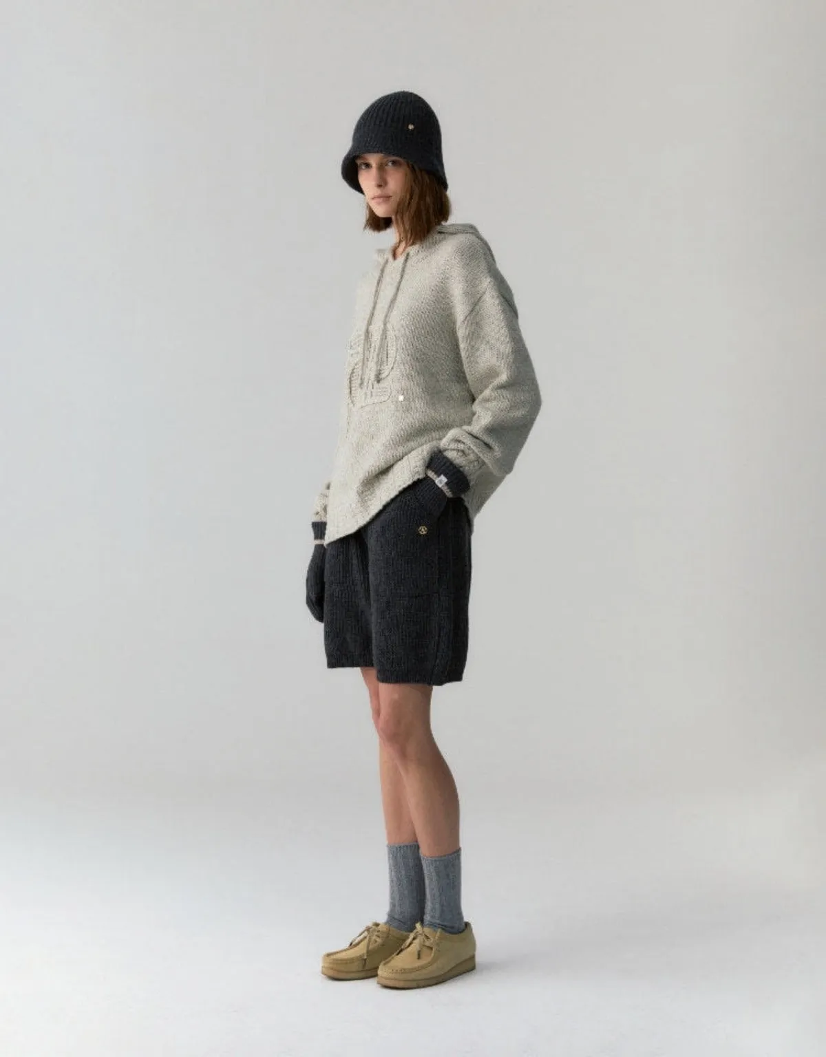 Alpaca Wool Knit Shorts In Charcoal