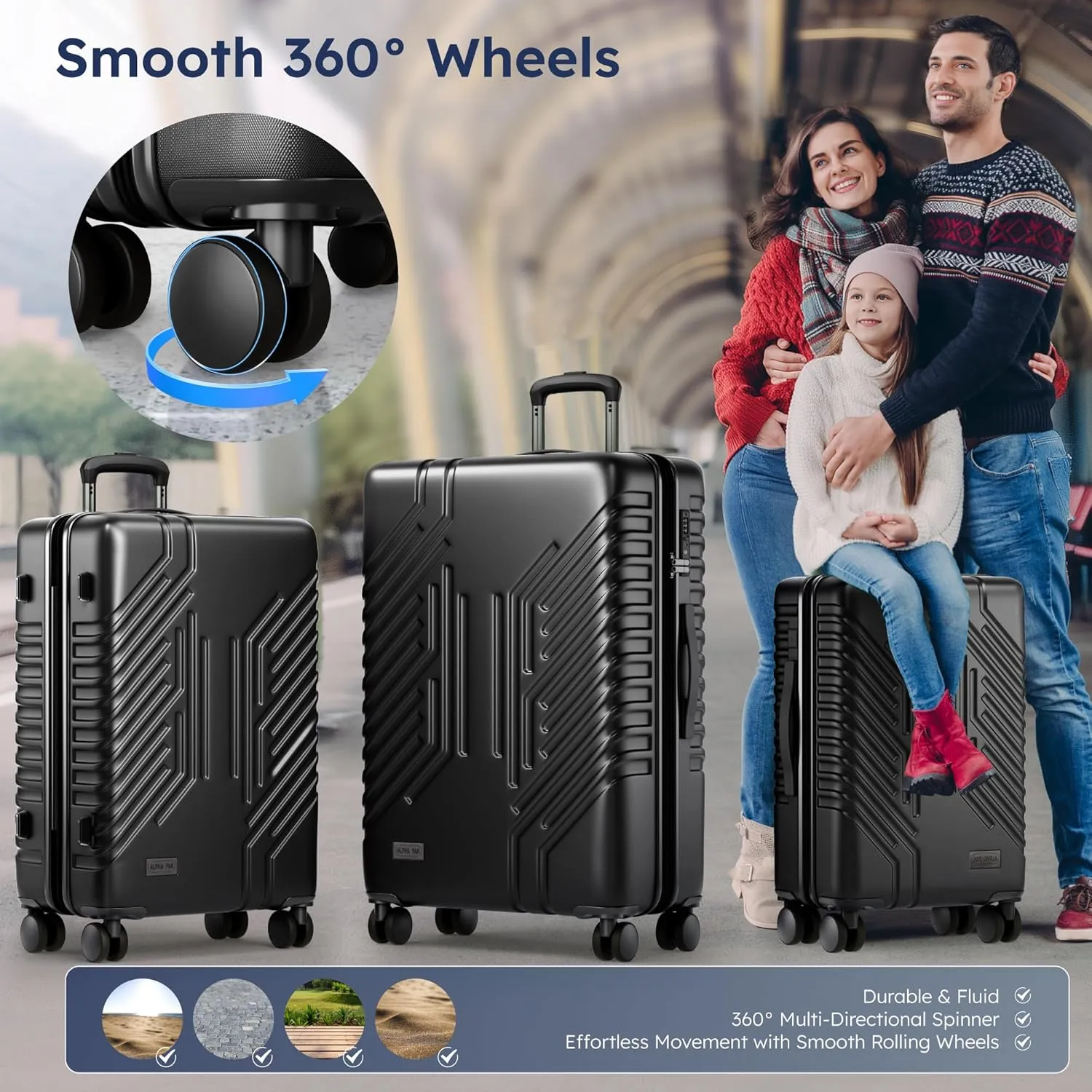 ALPHA CAMP 3 Piece Expandable Luggage Set - PC ABS Durable Hard Shell Suitcase with Spinner Wheels & TSA Lock,20-inch, 24-inch, 28-inch Luggage for Business,TravelBlack