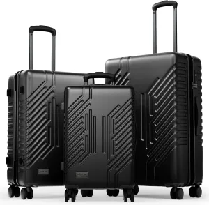 ALPHA CAMP 3 Piece Expandable Luggage Set - PC ABS Durable Hard Shell Suitcase with Spinner Wheels & TSA Lock,20-inch, 24-inch, 28-inch Luggage for Business,TravelBlack