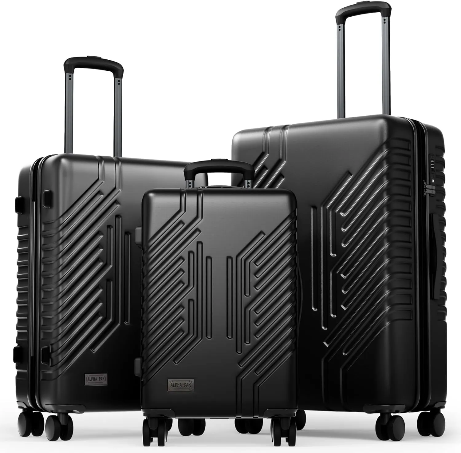 ALPHA CAMP 3 Piece Expandable Luggage Set - PC ABS Durable Hard Shell Suitcase with Spinner Wheels & TSA Lock,20-inch, 24-inch, 28-inch Luggage for Business,TravelBlack