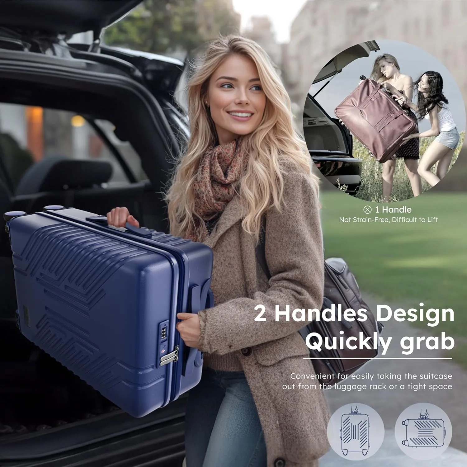 ALPHA CAMP 3 Piece Expandable Luggage Set - PC ABS Durable Hard Shell Suitcase with Spinner Wheels & TSA Lock,20-inch, 24-inch, 28-inch Luggage for Business,TravelNavy