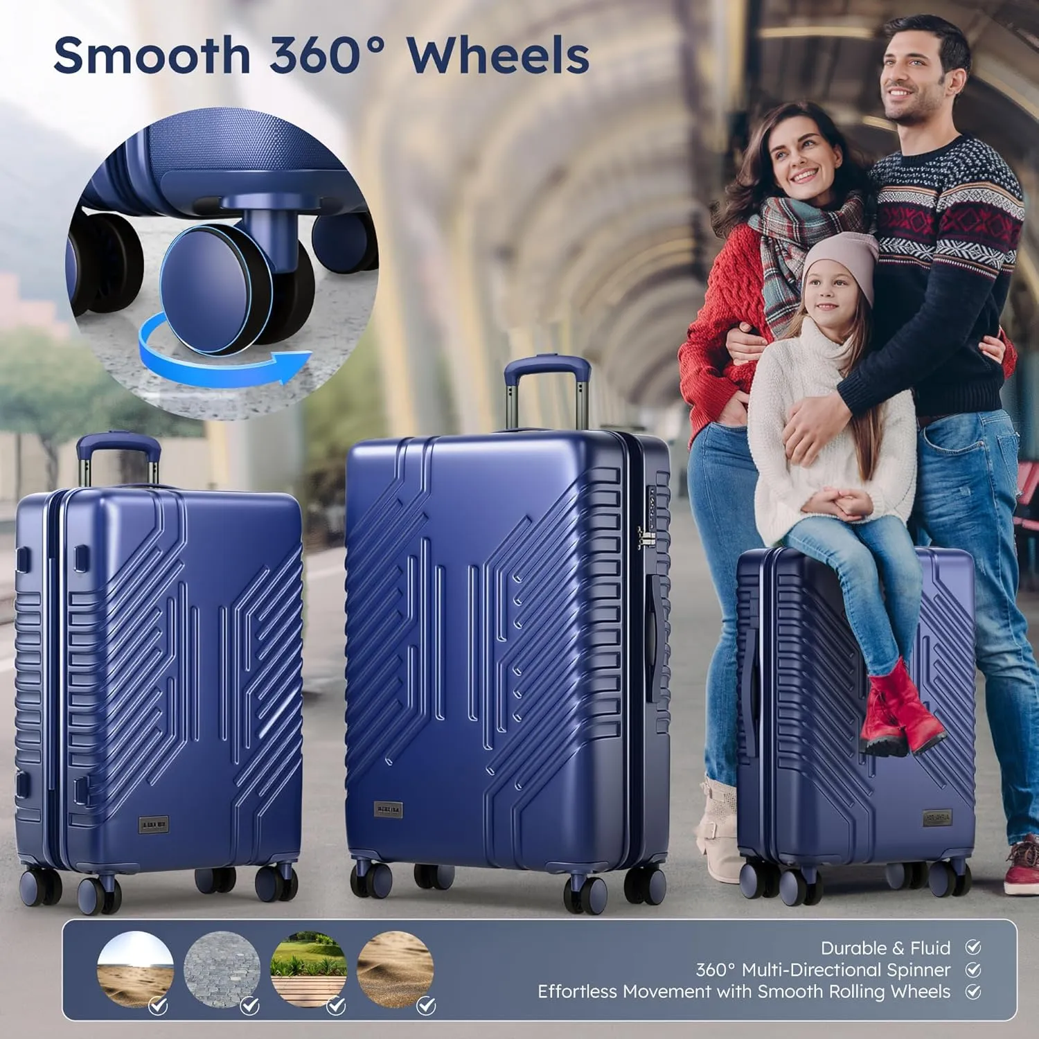 ALPHA CAMP 3 Piece Expandable Luggage Set - PC ABS Durable Hard Shell Suitcase with Spinner Wheels & TSA Lock,20-inch, 24-inch, 28-inch Luggage for Business,TravelNavy