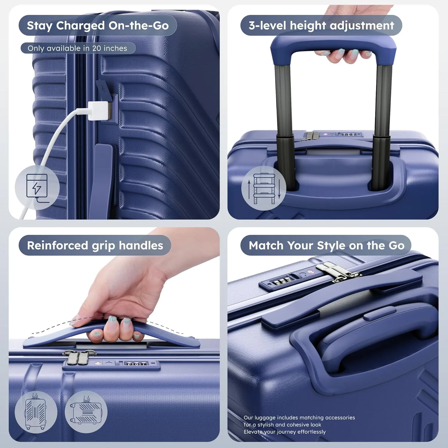 ALPHA CAMP 3 Piece Expandable Luggage Set - PC ABS Durable Hard Shell Suitcase with Spinner Wheels & TSA Lock,20-inch, 24-inch, 28-inch Luggage for Business,TravelNavy
