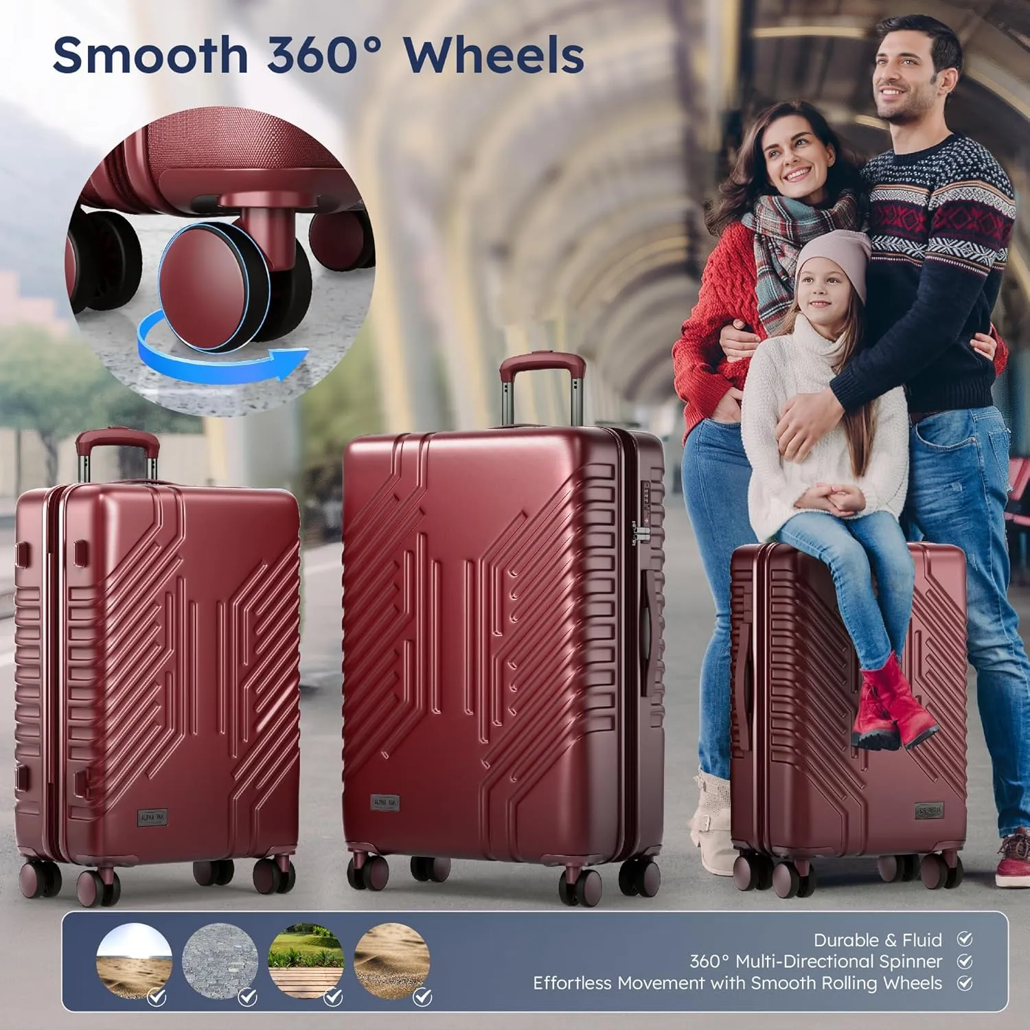 ALPHA CAMP 3 Piece Expandable Luggage Set - PC ABS Durable Hard Shell Suitcase with Spinner Wheels & TSA Lock,20-inch, 24-inch, 28-inch Luggage for Business,TravelRuby