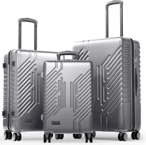 ALPHA CAMP 3 Piece Expandable Luggage Set - PC ABS Durable Hard Shell Suitcase with Spinner Wheels & TSA Lock,20-inch, 24-inch, 28-inch Luggage for Business,Travel,Silver