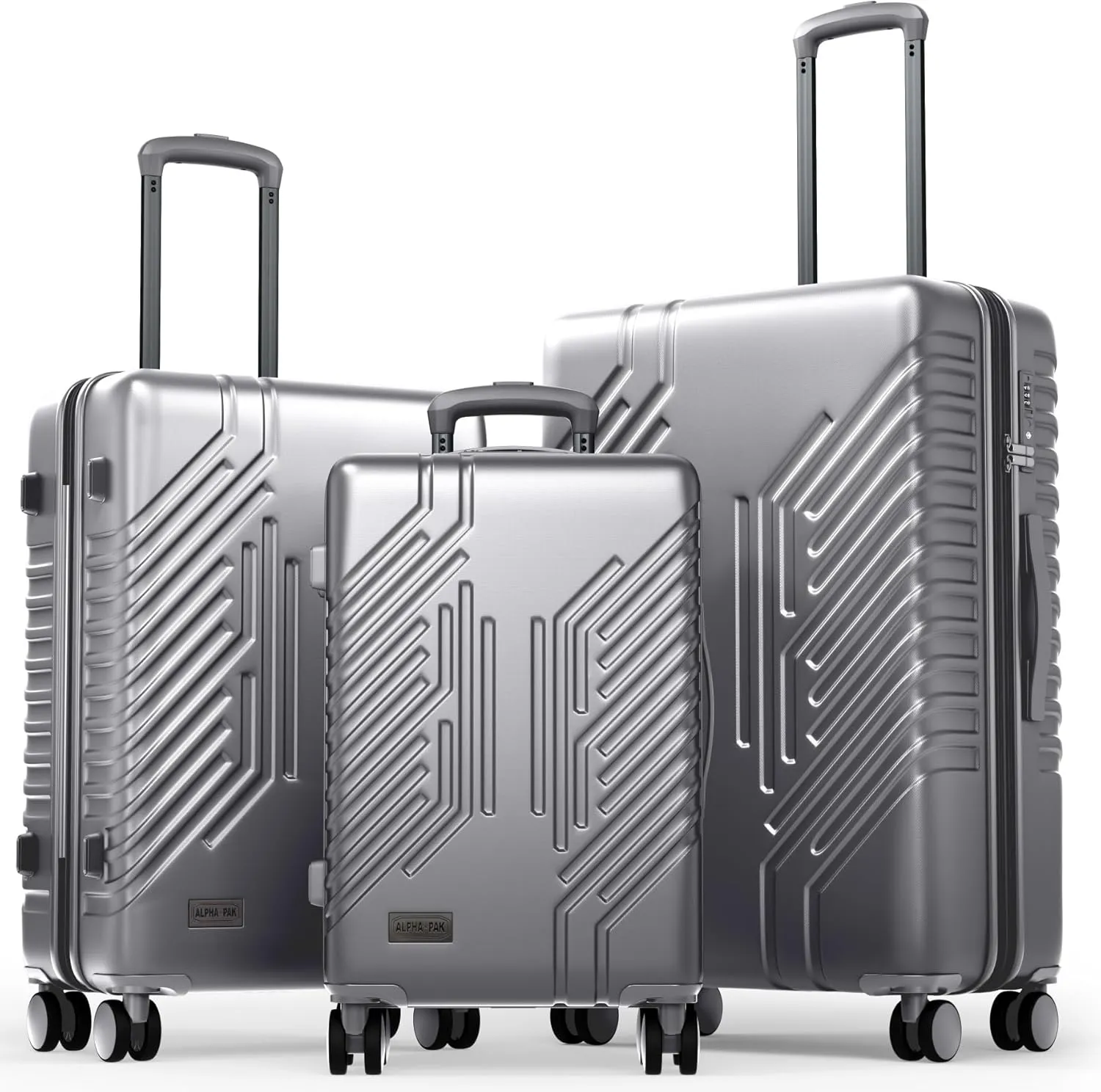 ALPHA CAMP 3 Piece Expandable Luggage Set - PC ABS Durable Hard Shell Suitcase with Spinner Wheels & TSA Lock,20-inch, 24-inch, 28-inch Luggage for Business,Travel,Silver