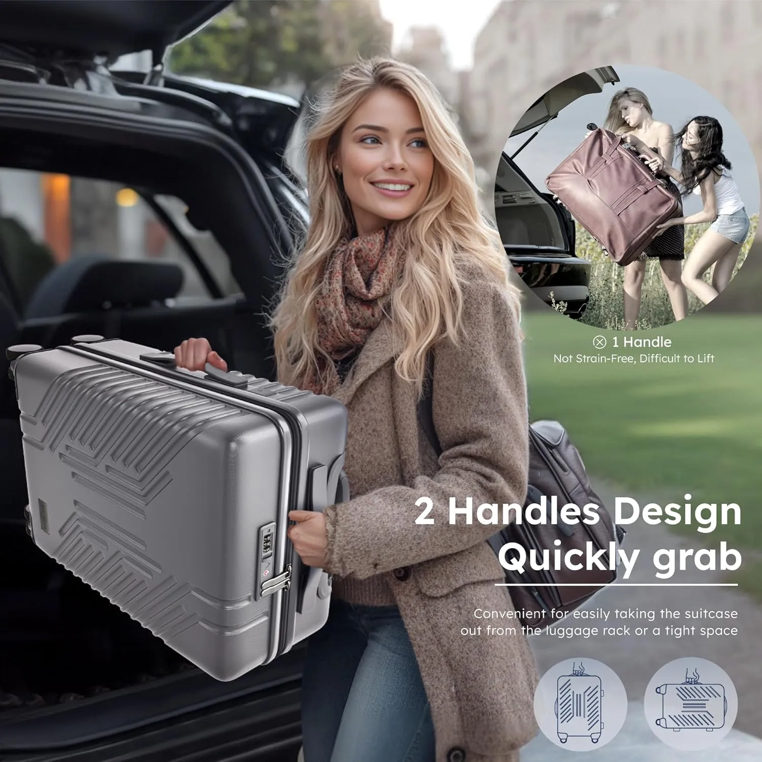 ALPHA CAMP 3 Piece Expandable Luggage Set - PC ABS Durable Hard Shell Suitcase with Spinner Wheels & TSA Lock,20-inch, 24-inch, 28-inch Luggage for Business,Travel,Silver