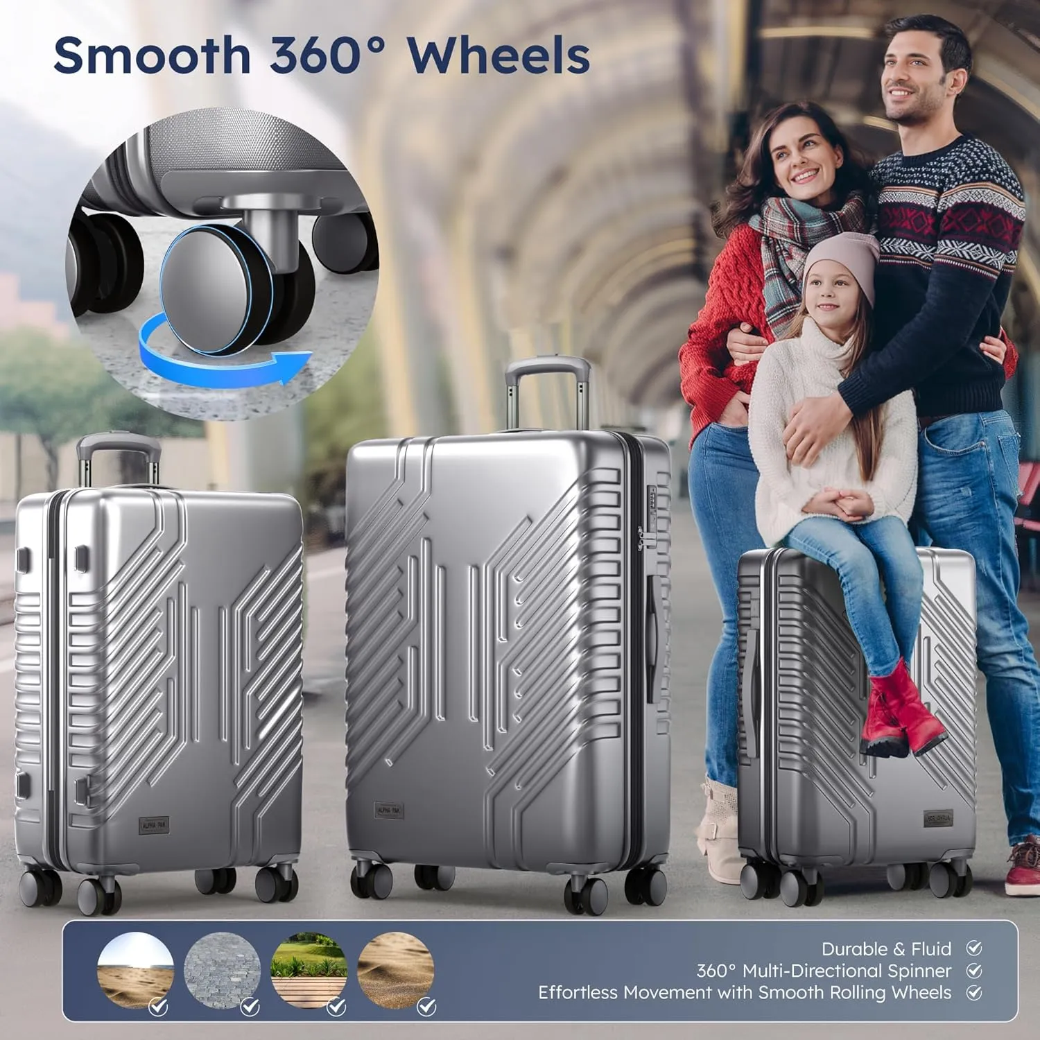ALPHA CAMP 3 Piece Expandable Luggage Set - PC ABS Durable Hard Shell Suitcase with Spinner Wheels & TSA Lock,20-inch, 24-inch, 28-inch Luggage for Business,Travel,Silver
