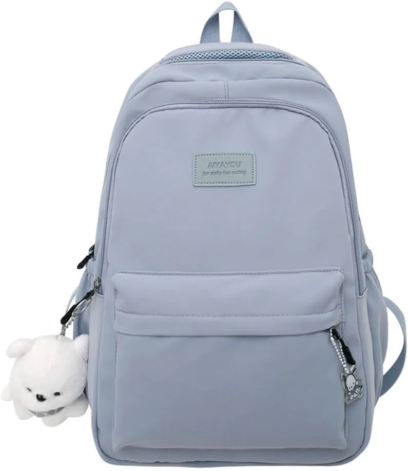 ALTALIVA Nylon Kawaii Water-Resistant Lightweight Backpack for Women Cute Laptop Daypack Traveling Daily Bag (Blue)