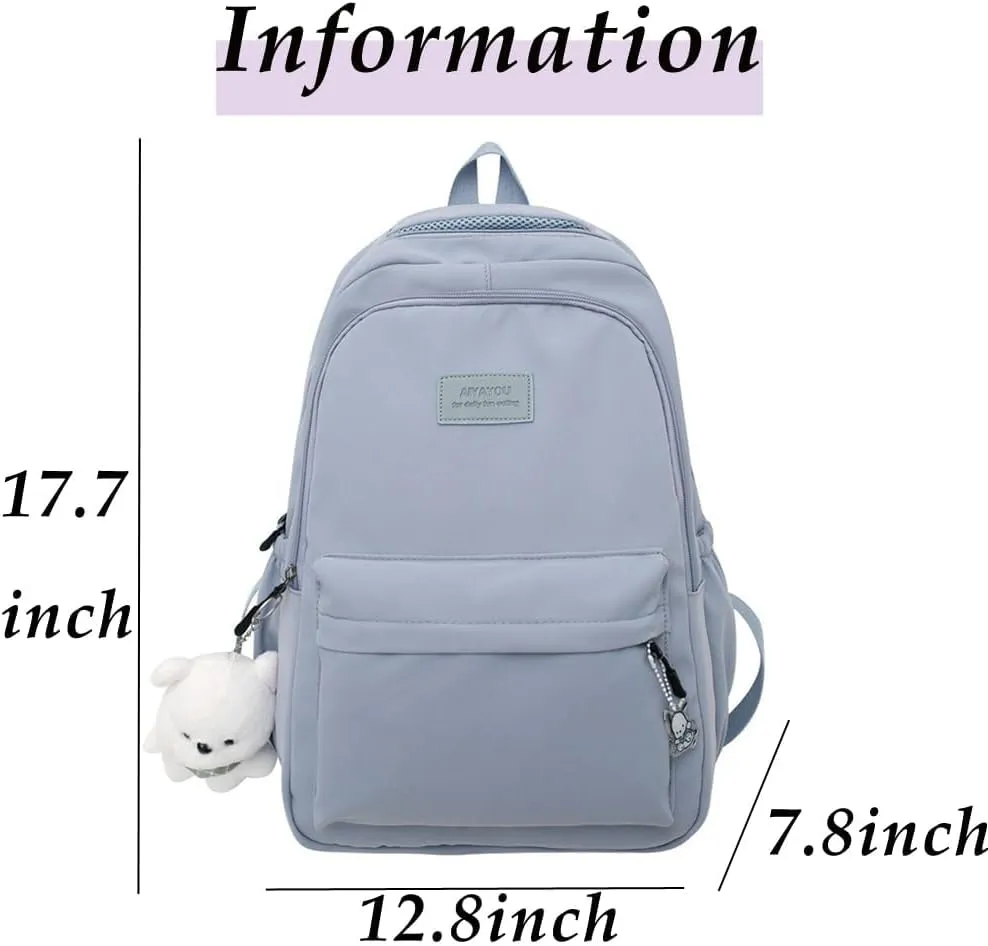 ALTALIVA Nylon Kawaii Water-Resistant Lightweight Backpack for Women Cute Laptop Daypack Traveling Daily Bag (Blue)
