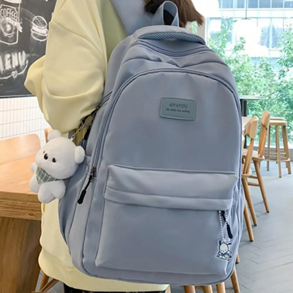 ALTALIVA Nylon Kawaii Water-Resistant Lightweight Backpack for Women Cute Laptop Daypack Traveling Daily Bag (Blue)