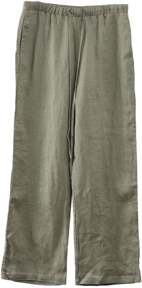 Amazhiyu Men's 100% Linen Summer Casual Elastic Drawstring Loose Pants Pockets