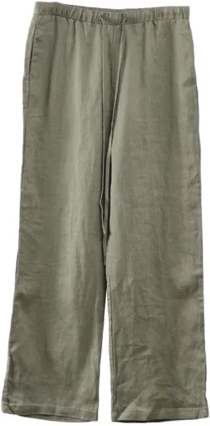 Amazhiyu Men's 100% Linen Summer Casual Elastic Drawstring Loose Pants Pockets