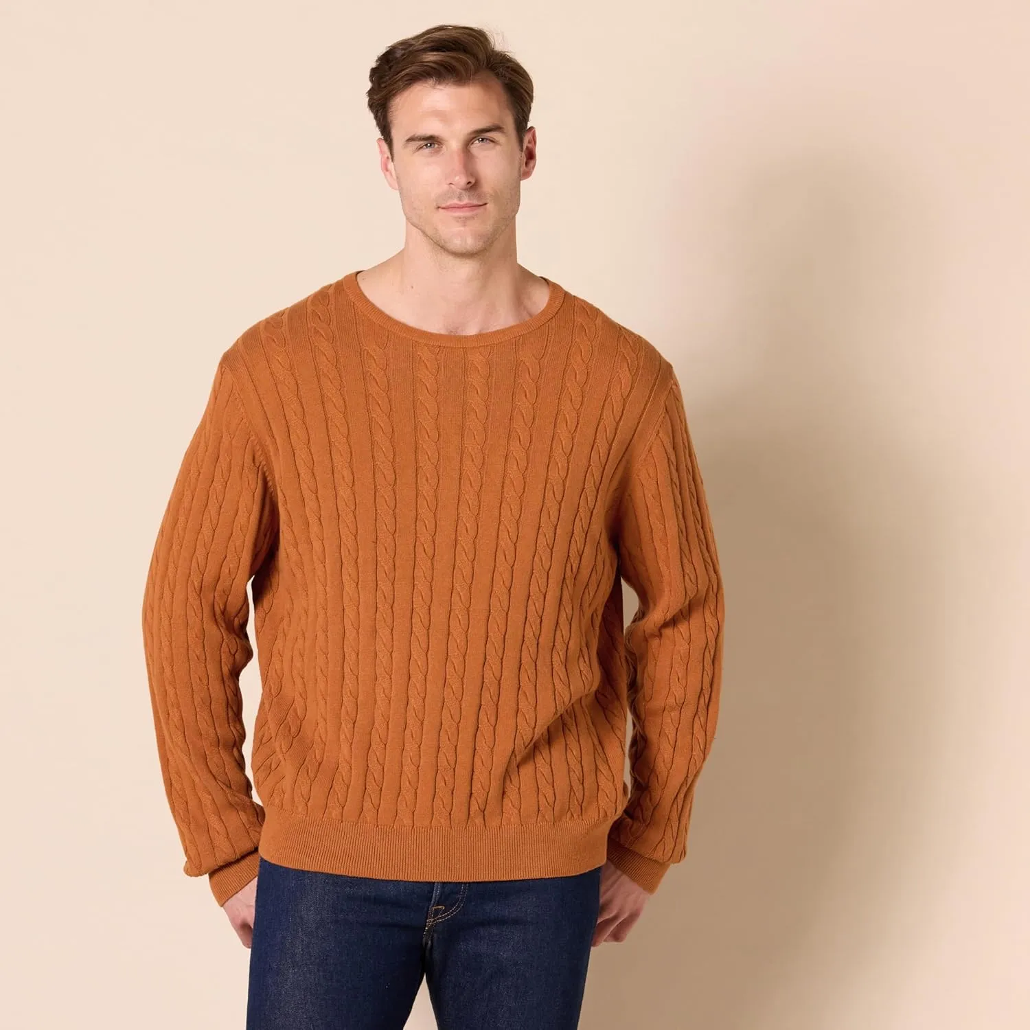 Amazon Essentials Men's Crewneck Cable Cotton Sweater
