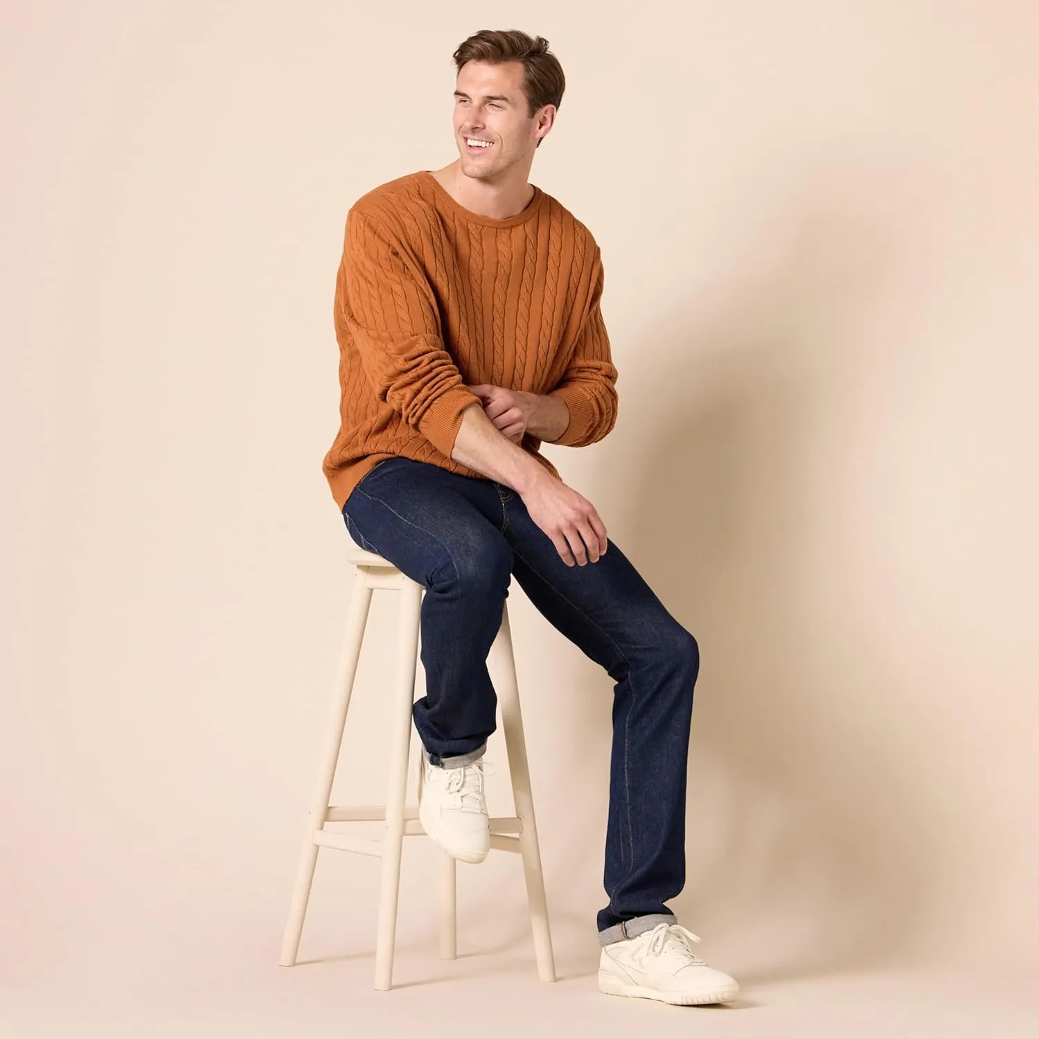 Amazon Essentials Men's Crewneck Cable Cotton Sweater