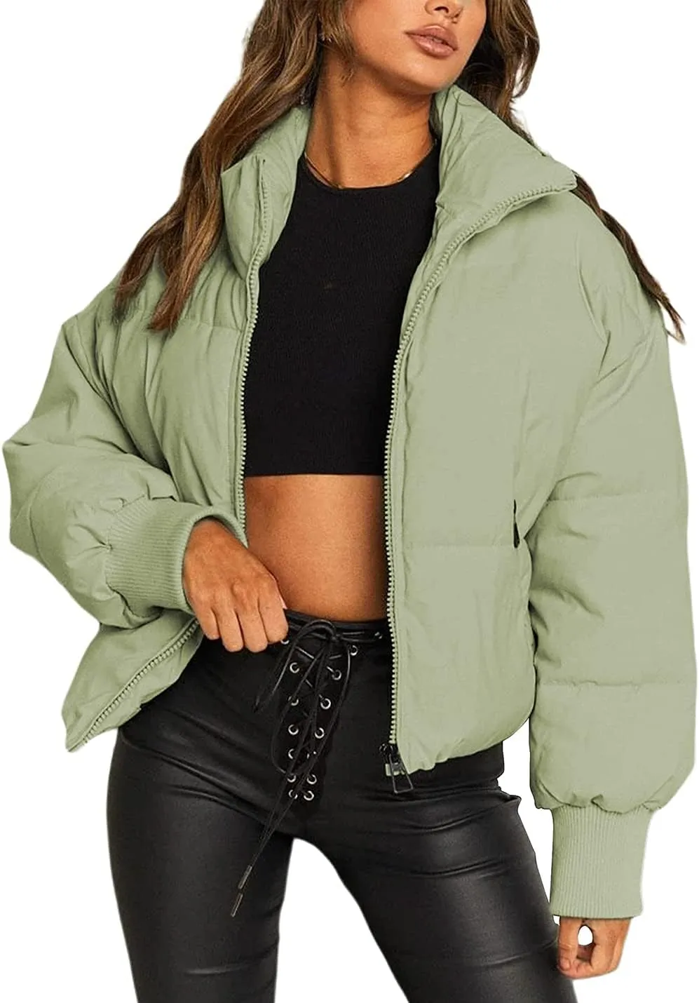 AMEBELLE Women Winter Thermal Baggy Stand Collar Full Zip Puffer Down Coats Jacket