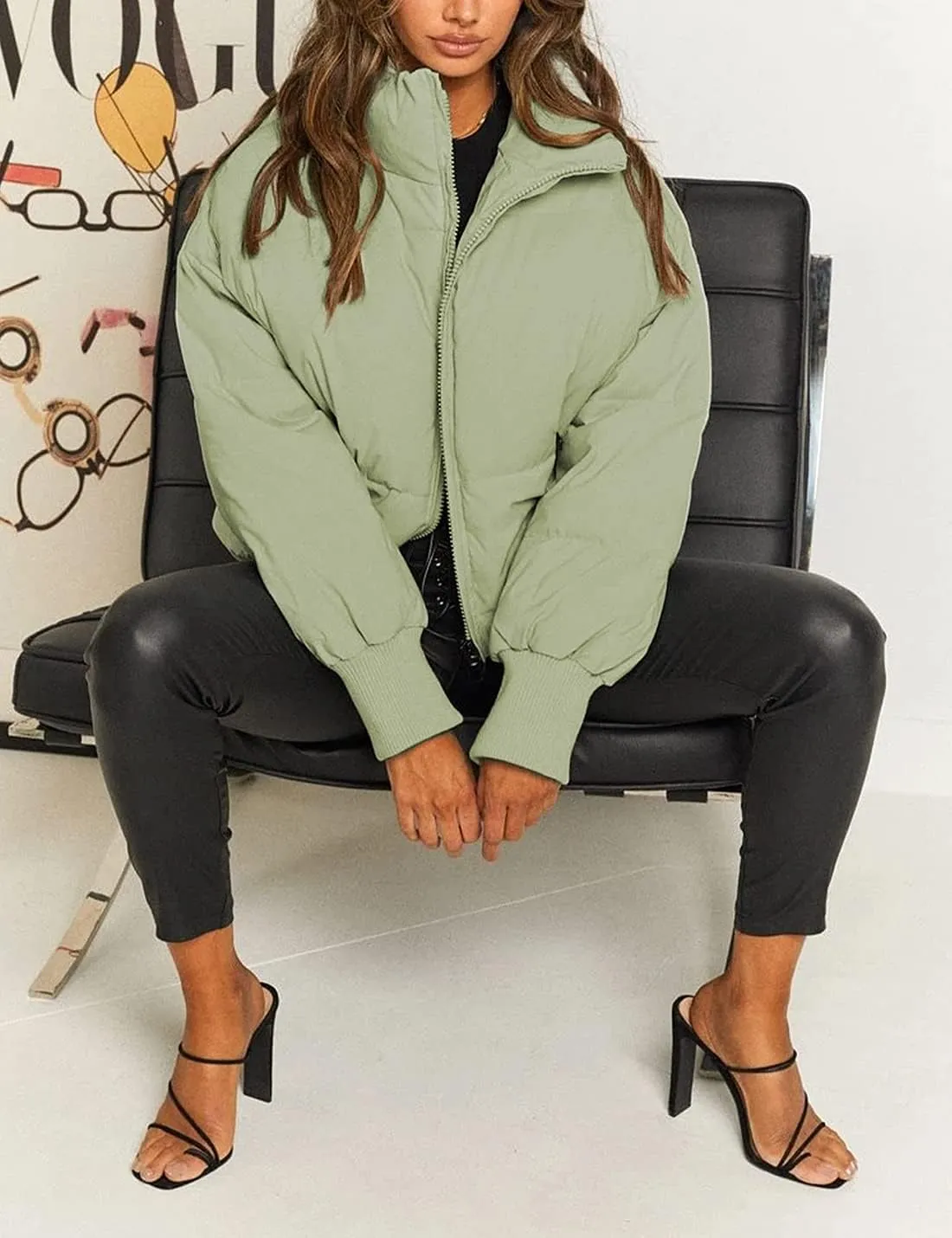 AMEBELLE Women Winter Thermal Baggy Stand Collar Full Zip Puffer Down Coats Jacket