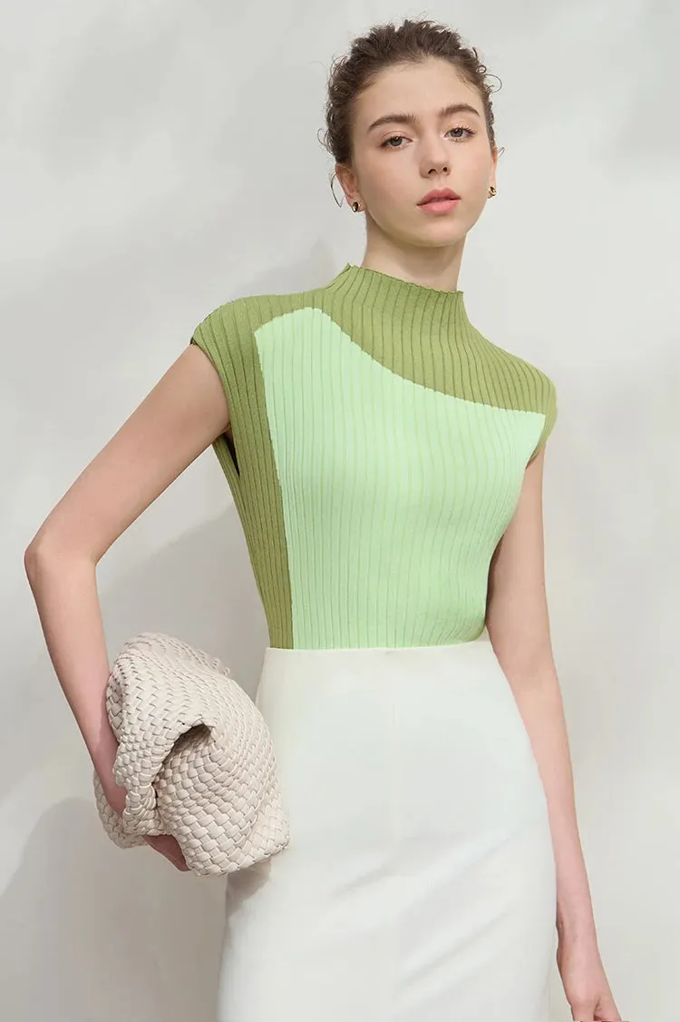 Amii Minimalist Knitted Sleeveless Semi-turtleneck Slim Top