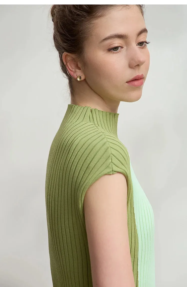 Amii Minimalist Knitted Sleeveless Semi-turtleneck Slim Top