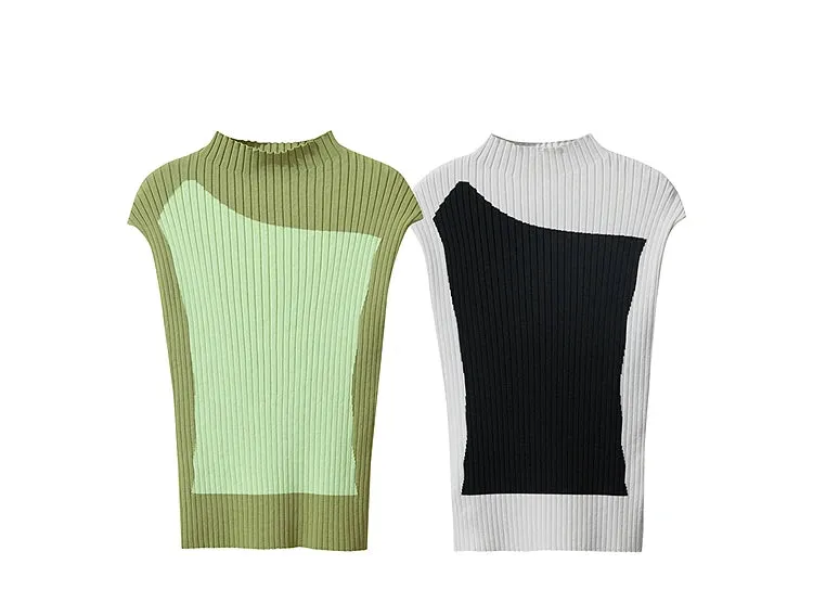 Amii Minimalist Knitted Sleeveless Semi-turtleneck Slim Top