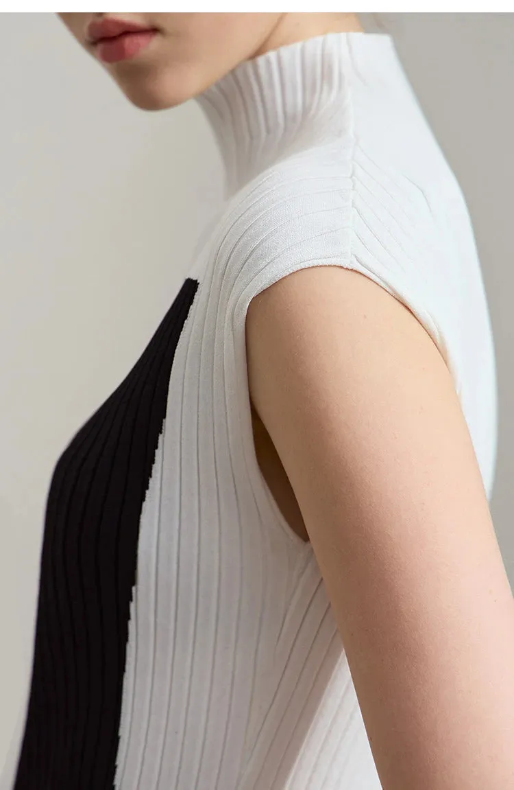 Amii Minimalist Knitted Sleeveless Semi-turtleneck Slim Top