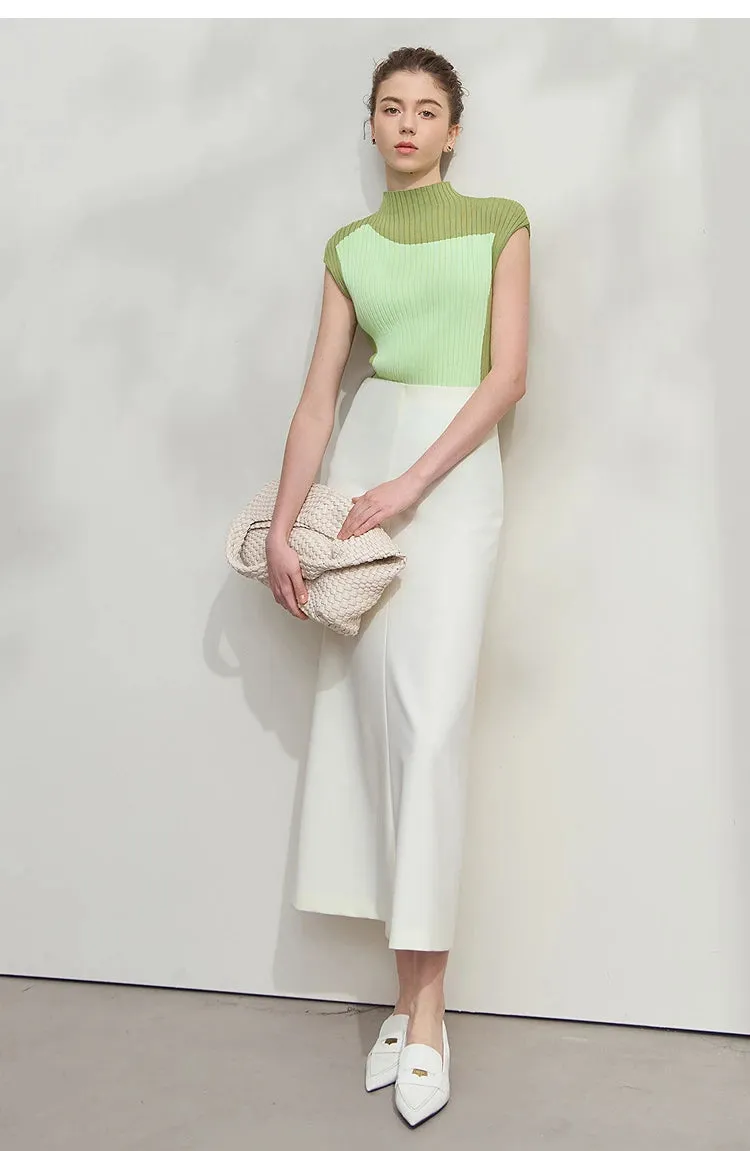 Amii Minimalist Knitted Sleeveless Semi-turtleneck Slim Top