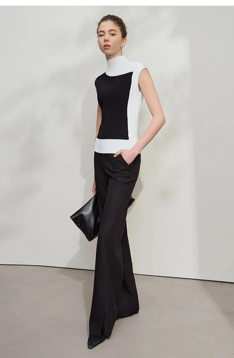 Amii Minimalist Knitted Sleeveless Semi-turtleneck Slim Top