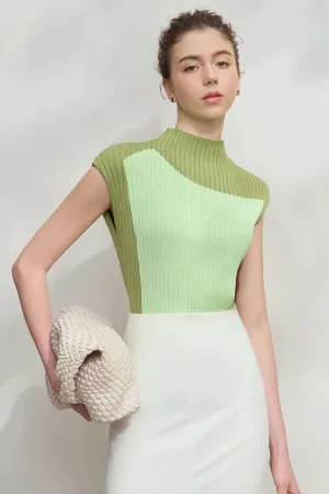 Amii Minimalist Knitted Sleeveless Semi-turtleneck Slim Top
