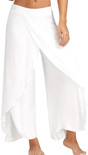 Andongnywell Women High Slit Flowy Layered Palazzo Pants High Slit Harem Pants High Waisted Workout Split Joggers