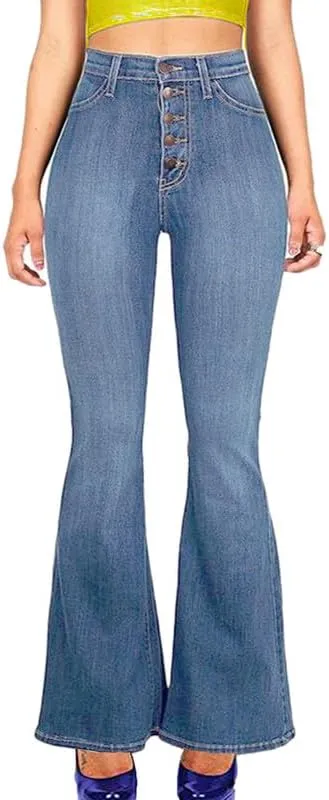 Andongnywell Women's High Rise Slim Fit Stretch Bell Bottom Jeans Wide Leg Flare Denim Pants Trousers