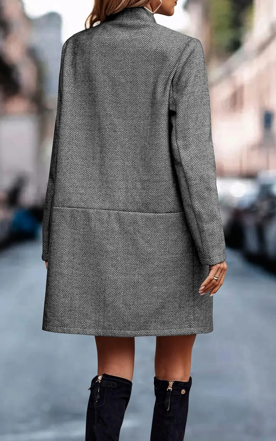 Angashion Womens Coat, Long Sleeve Stand Collar Cardigan Mid-Long Open Front Outwear Overcoat with Zipper Pockets