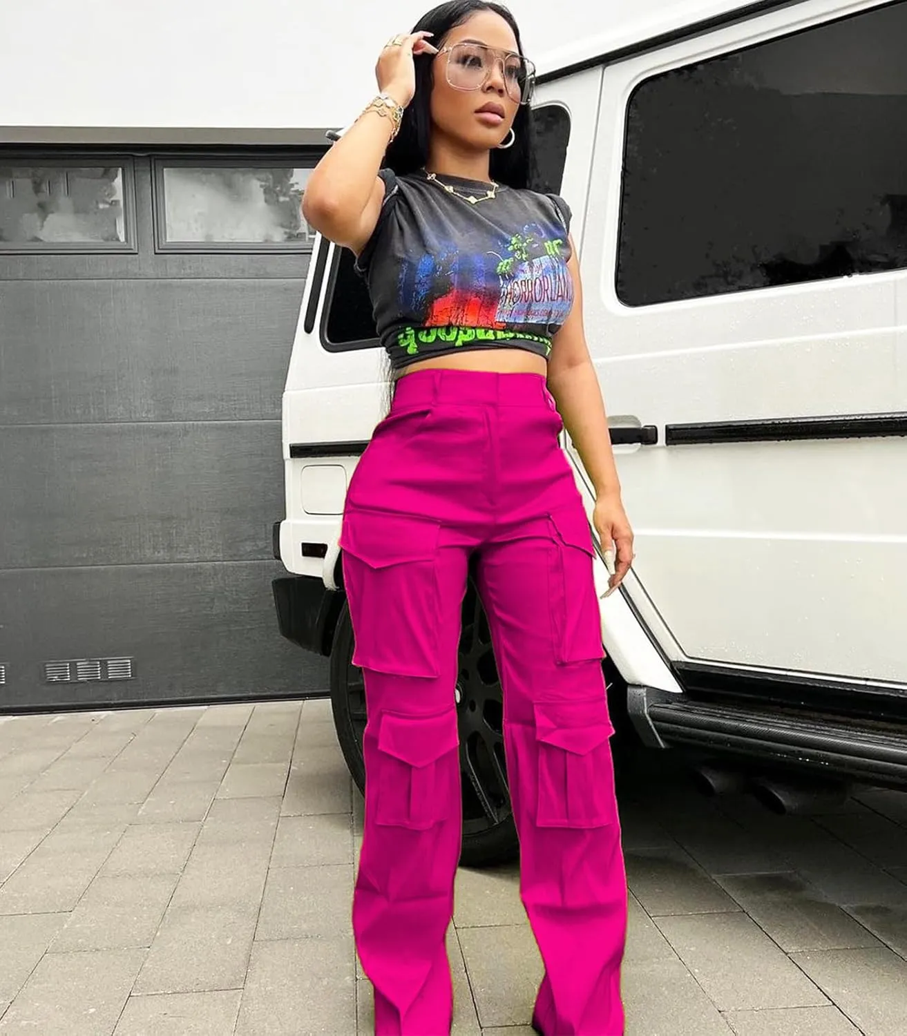 Angsuttc Cargo Pants Women High Waist Y2k Trendy Straight Leg Pants with Pockets