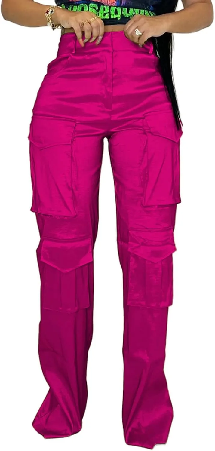 Angsuttc Cargo Pants Women High Waist Y2k Trendy Straight Leg Pants with Pockets