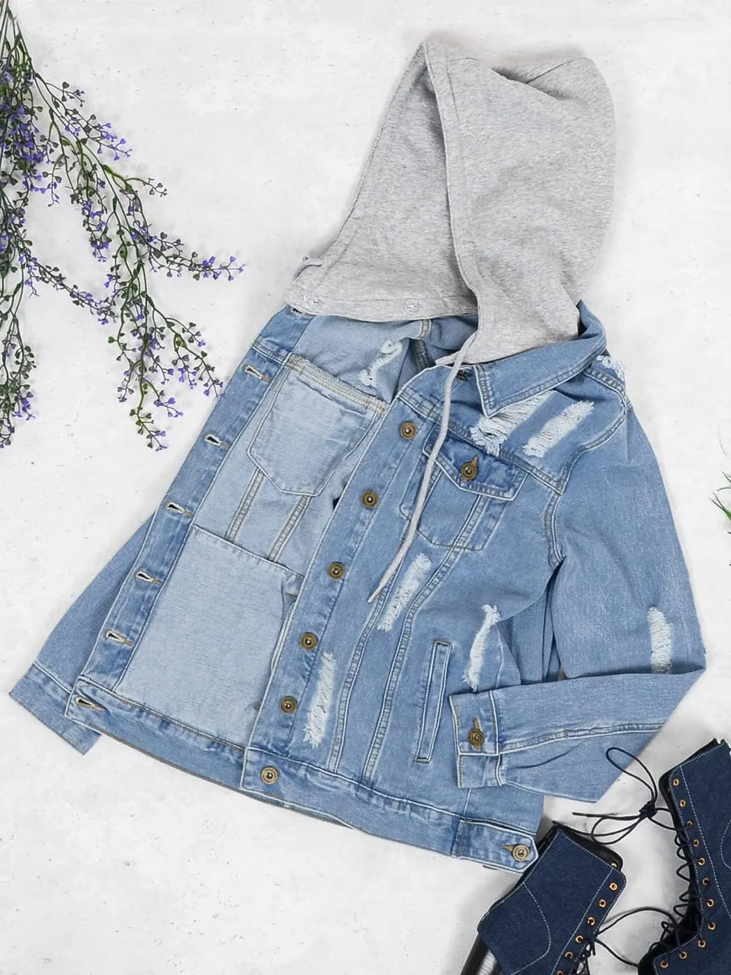 Anna-Kaci Women's Casual Loose Boyfriend Ripped Distressed Detachable Hoodie Denim Jacket Jean Coats