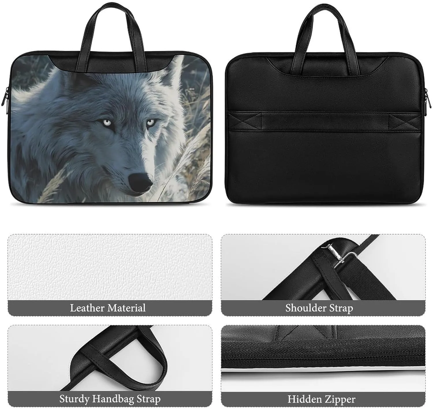 Arctic Wolf Leather Bag Laptop Case Slim Water Resistant Computer Bags with Handle Briefcase for Work